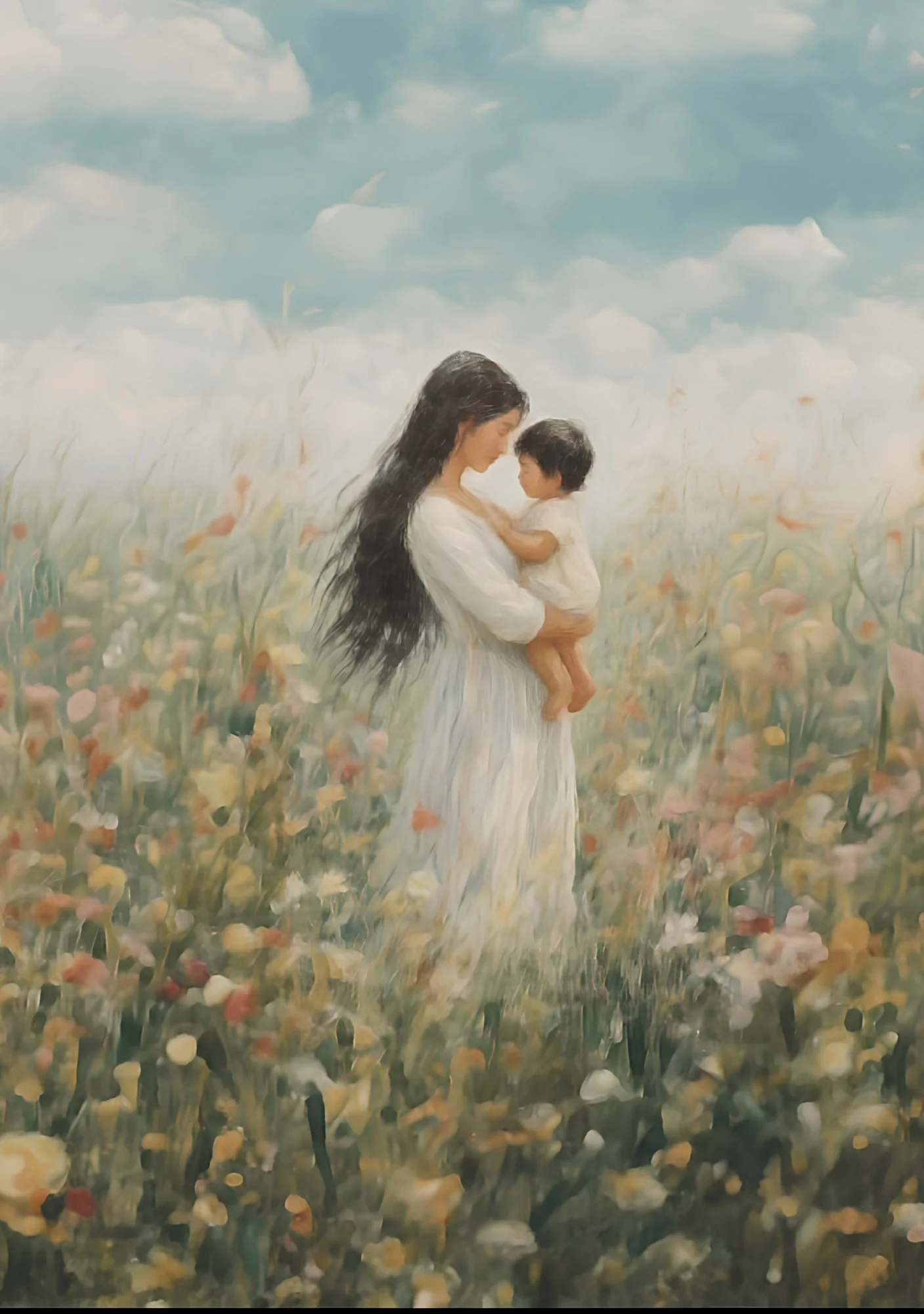 Mommy and Me, Long Black Hair - Canvas - Image 8