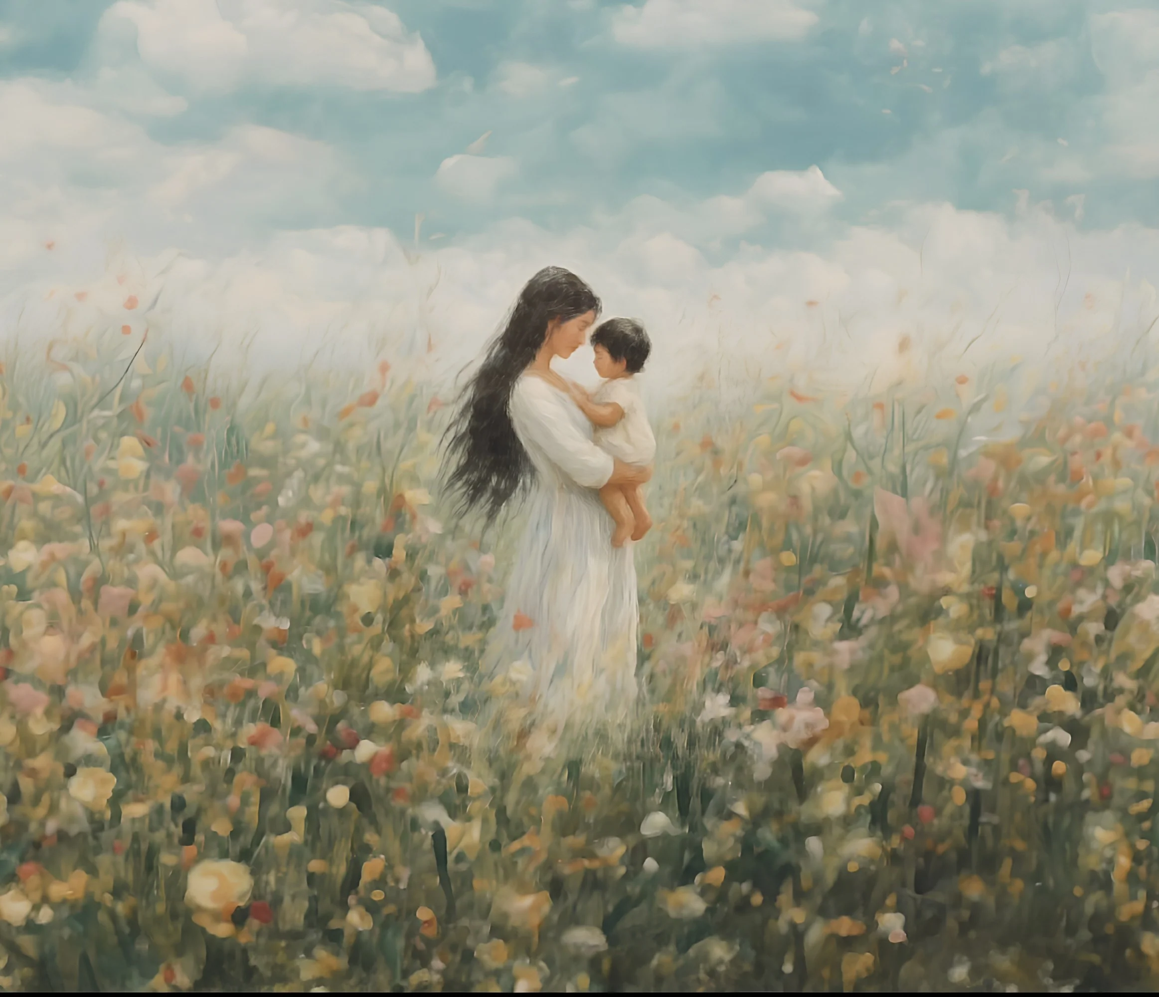 Mommy and Me, Long Black Hair - Canvas - Image 9